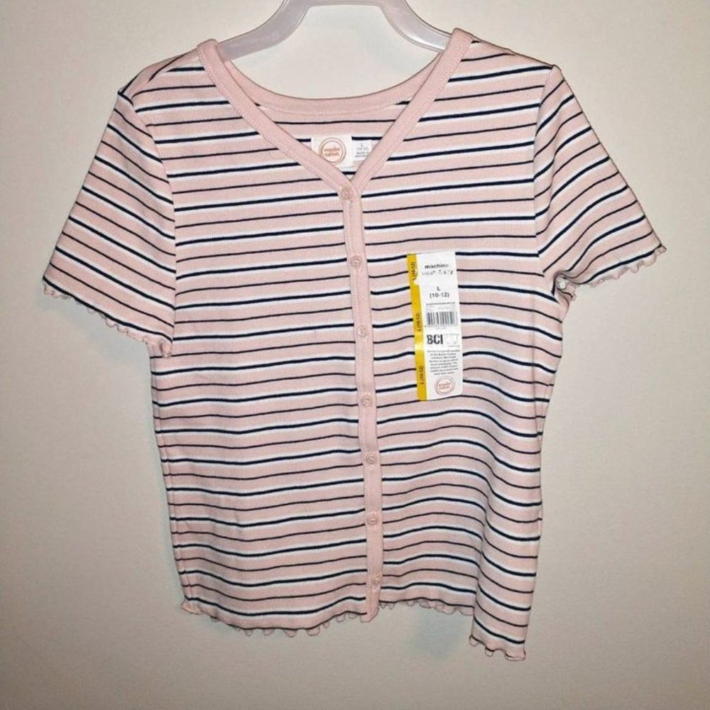 Wonder Nation girls button down rib top striped size L 10-12 K-137